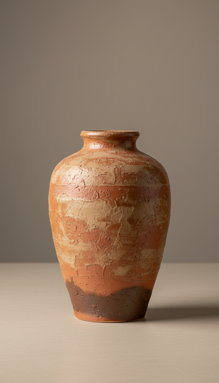 Textured Vase with Terracotta Glaze Finish